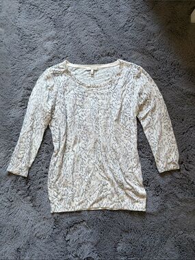 joie Cream and Gray Patterned 3/4 Sleeve Sweater Top